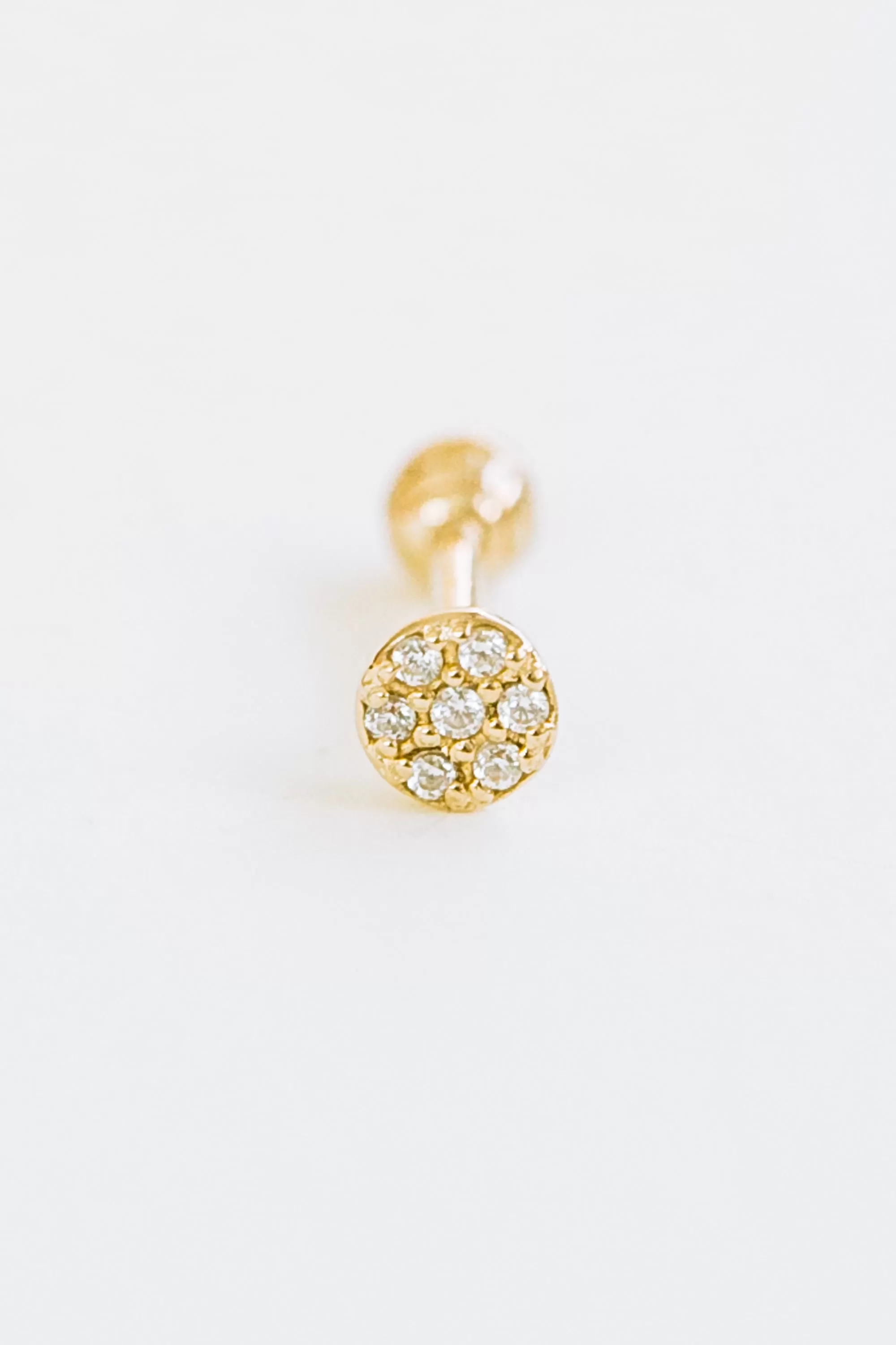 14k Gold Cubic Round Circle Barbell Ear Stud Piercing