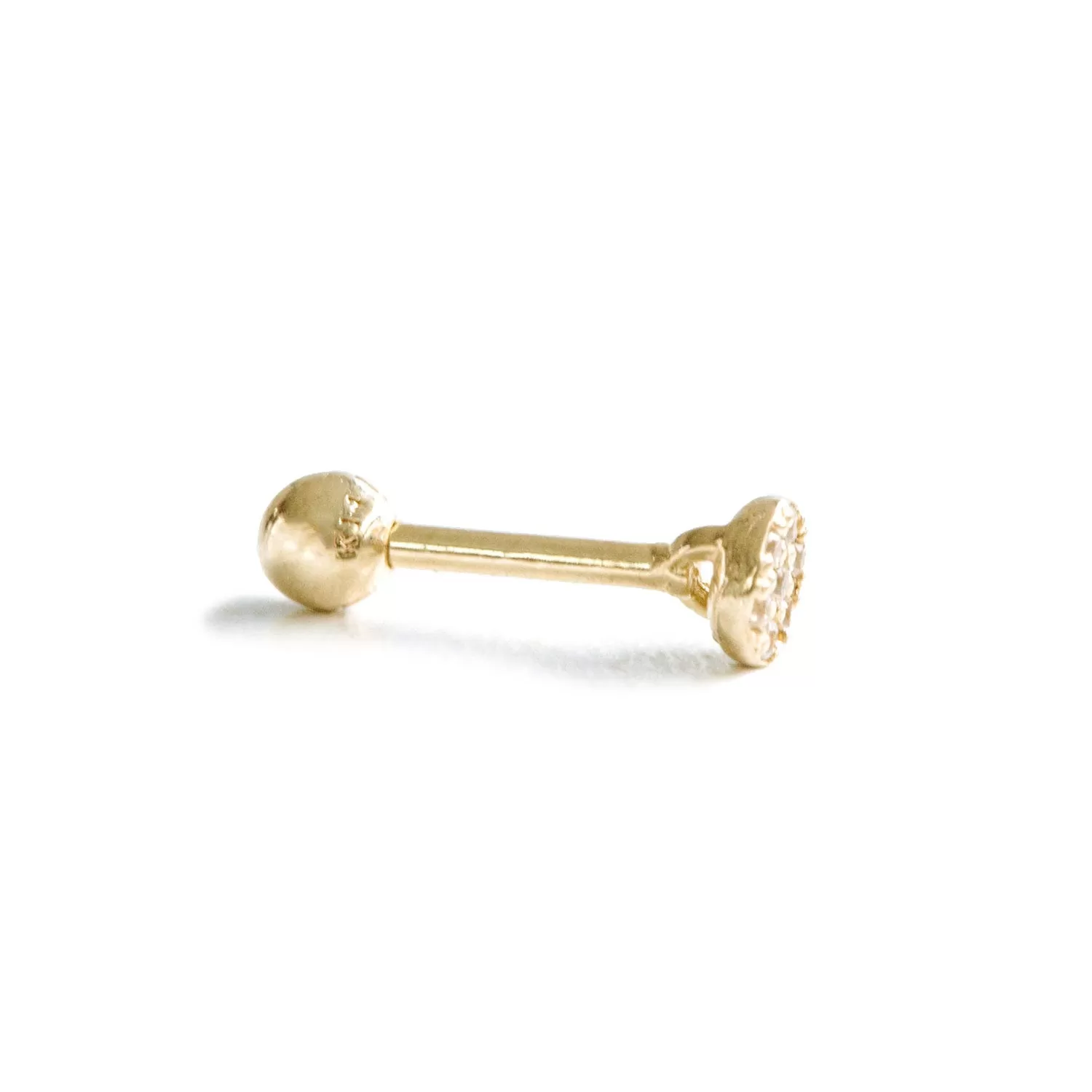 14k Gold Cubic Round Circle Barbell Ear Stud Piercing