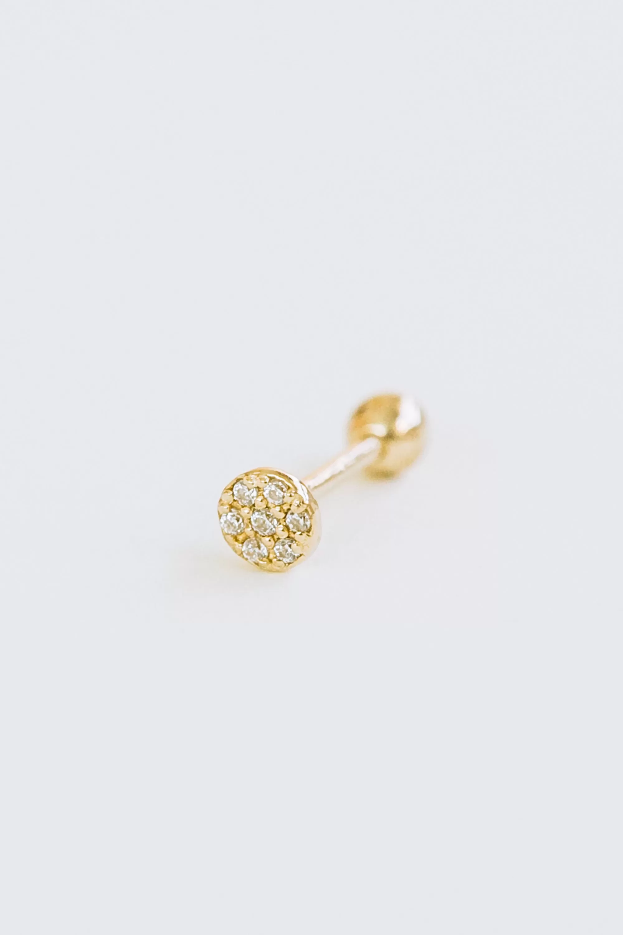 14k Gold Cubic Round Circle Barbell Ear Stud Piercing