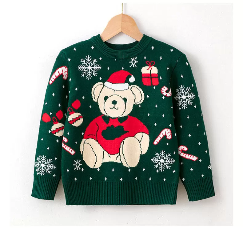 2022 Toddler Kids Cartoon Bear Pullover Knitted Sweater Christmas Sweater