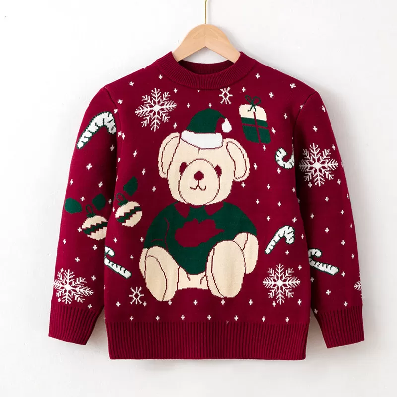 2022 Toddler Kids Cartoon Bear Pullover Knitted Sweater Christmas Sweater