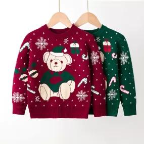 2022 Toddler Kids Cartoon Bear Pullover Knitted Sweater Christmas Sweater