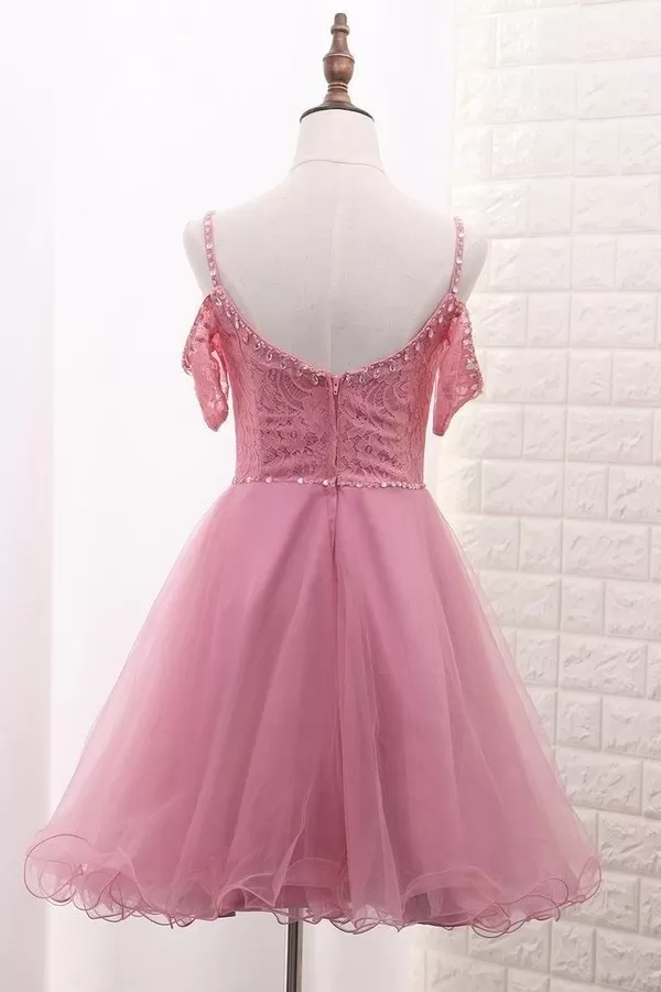 2024 A Line Tulle & Lace Spaghetti Straps Homecoming Dresses PH8LYB3K