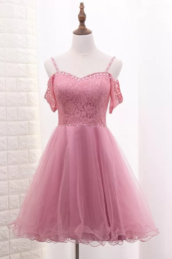 2024 A Line Tulle & Lace Spaghetti Straps Homecoming Dresses PH8LYB3K