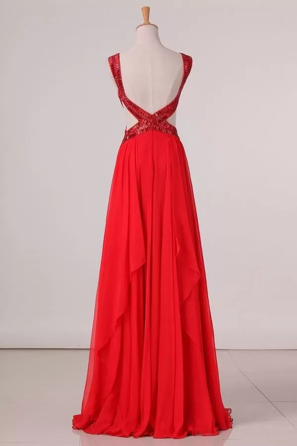 2024 New Arrival Straps Prom Dresses Chiffon With Beads And Ruffles Open P725139B