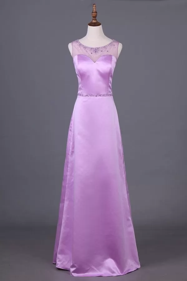 2024 Scoop Bridesmaid Dresses Satin With Beading PFA3PDLP