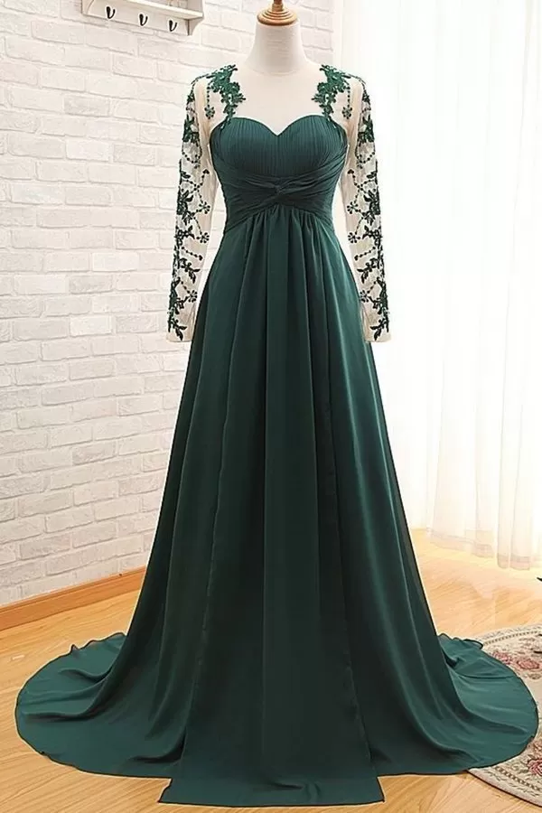 2024 Sweetheart Long Sleeves Prom Dresses With Applique P5QJZQ7F