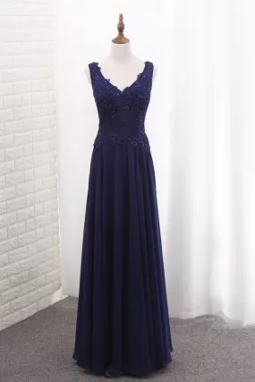 2024 V Neck Open Back Chiffon Prom Dresses With Applique P49CHGFE