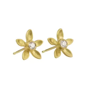 20K Gold Small Flower Stud Earrings with Diamonds