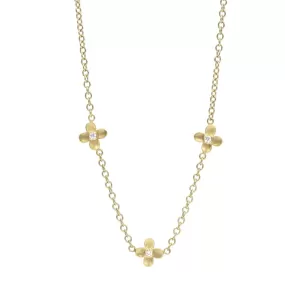 20K Gold Triple Flower Necklace with Diamond Detail