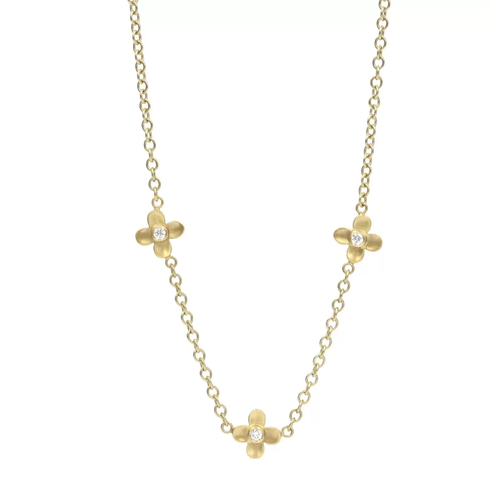 20K Gold Triple Flower Necklace with Diamond Detail