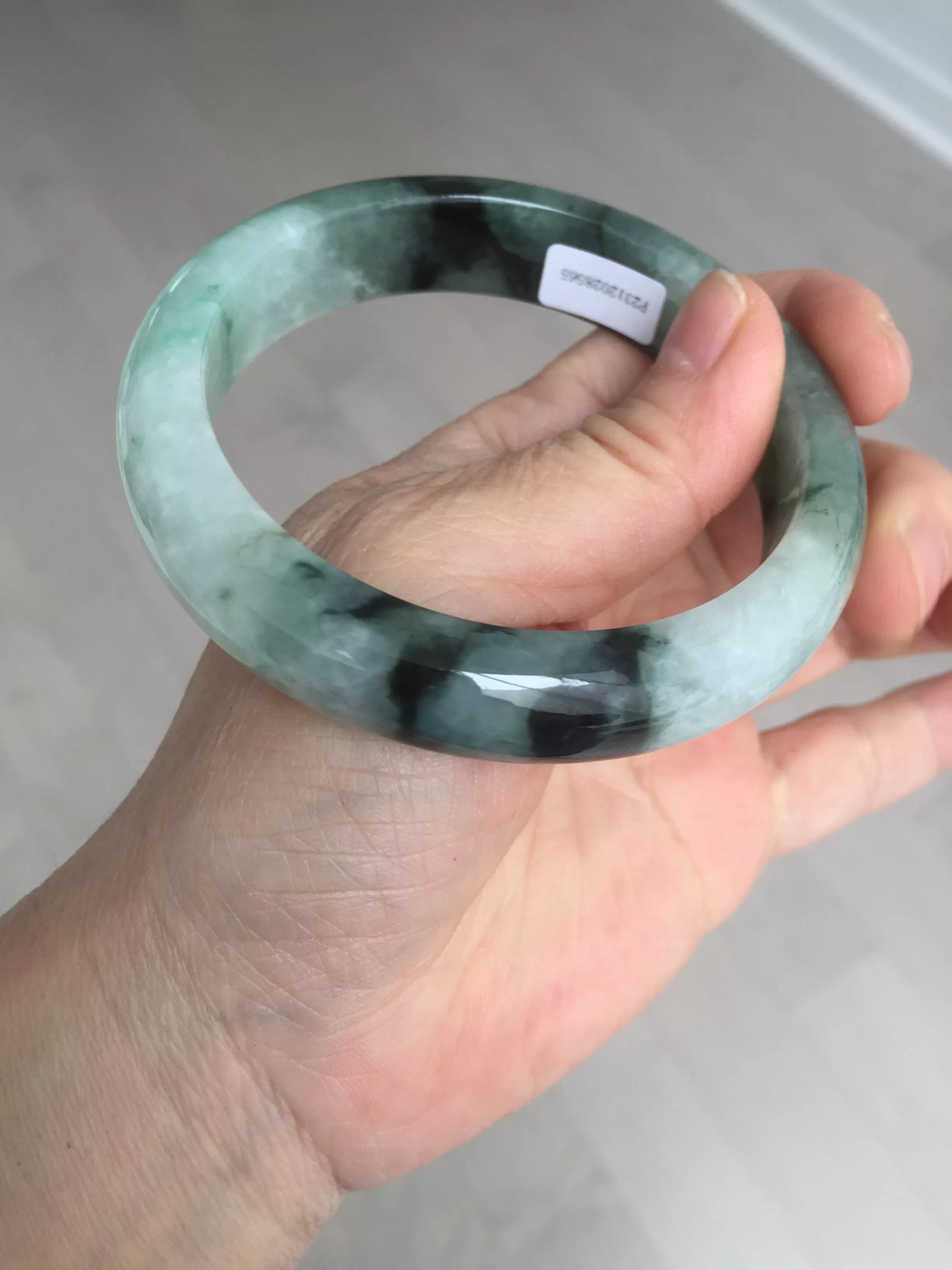 60.3mm certified type A 100% Natural green/black Jadeite Jade bangle BM42-8565