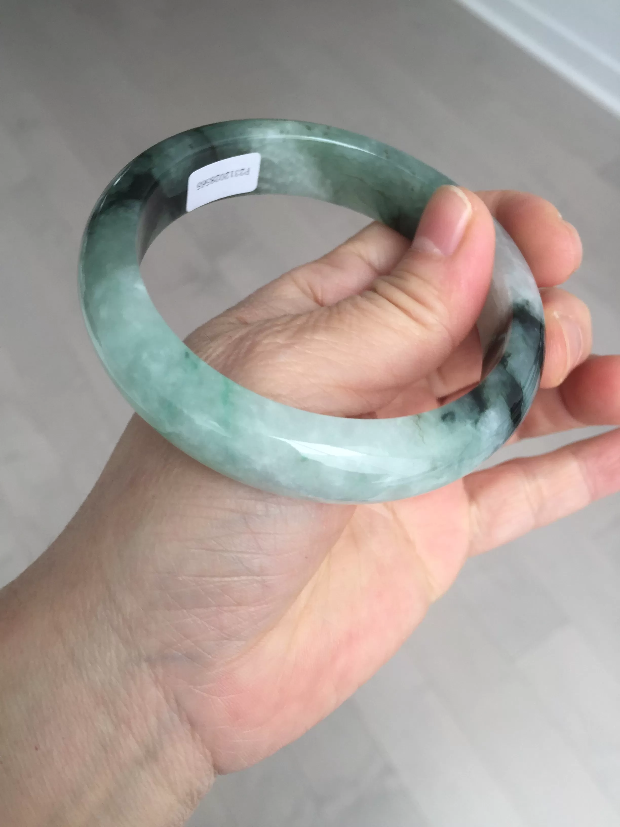 60.3mm certified type A 100% Natural green/black Jadeite Jade bangle BM42-8565