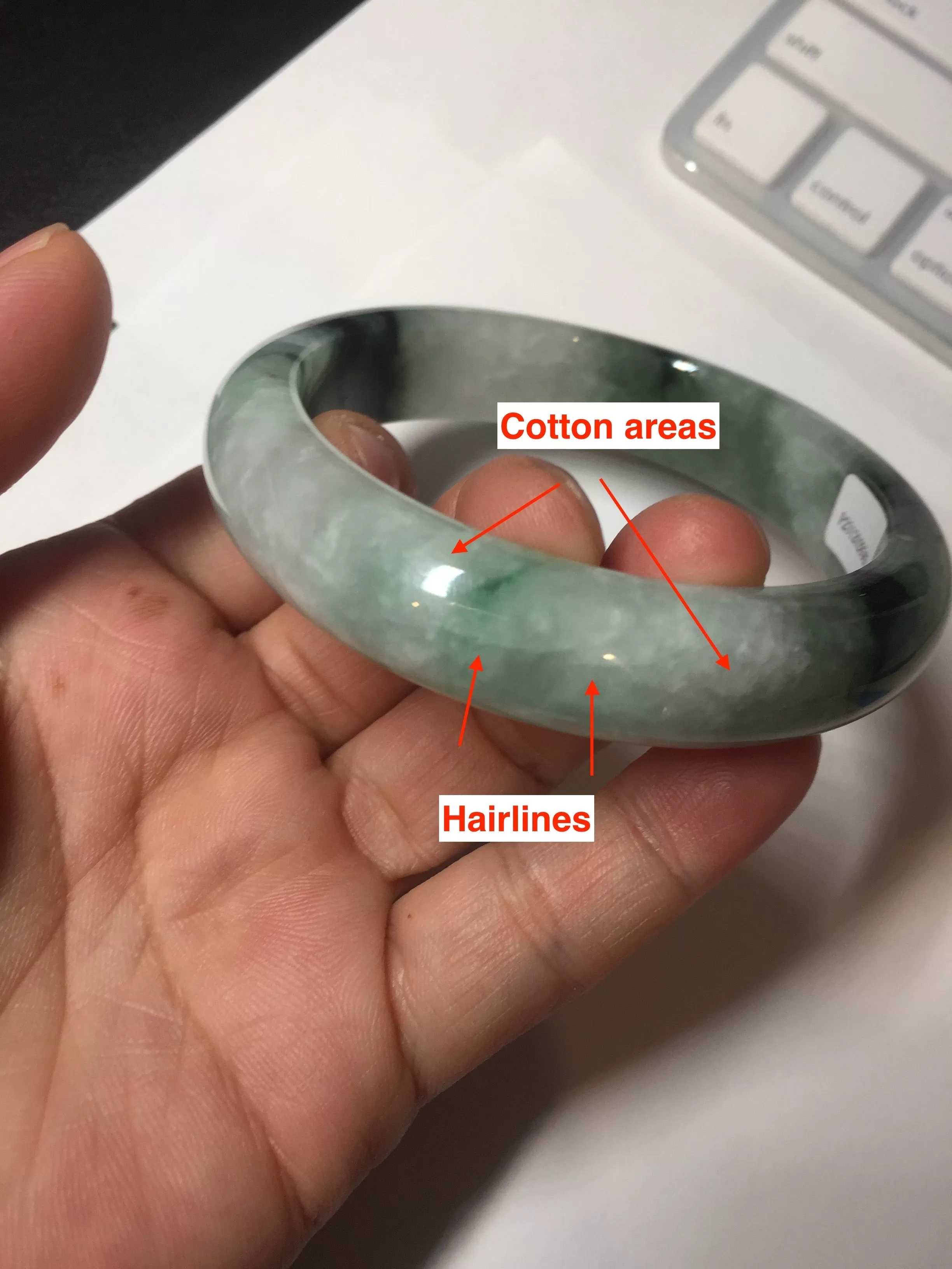 60.3mm certified type A 100% Natural green/black Jadeite Jade bangle BM42-8565