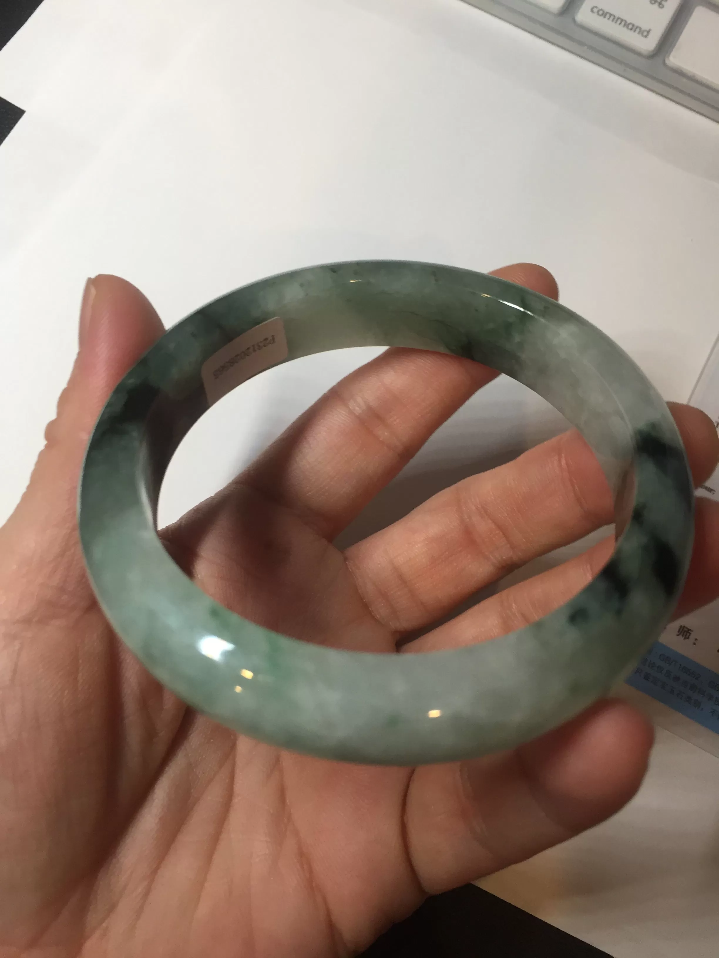 60.3mm certified type A 100% Natural green/black Jadeite Jade bangle BM42-8565