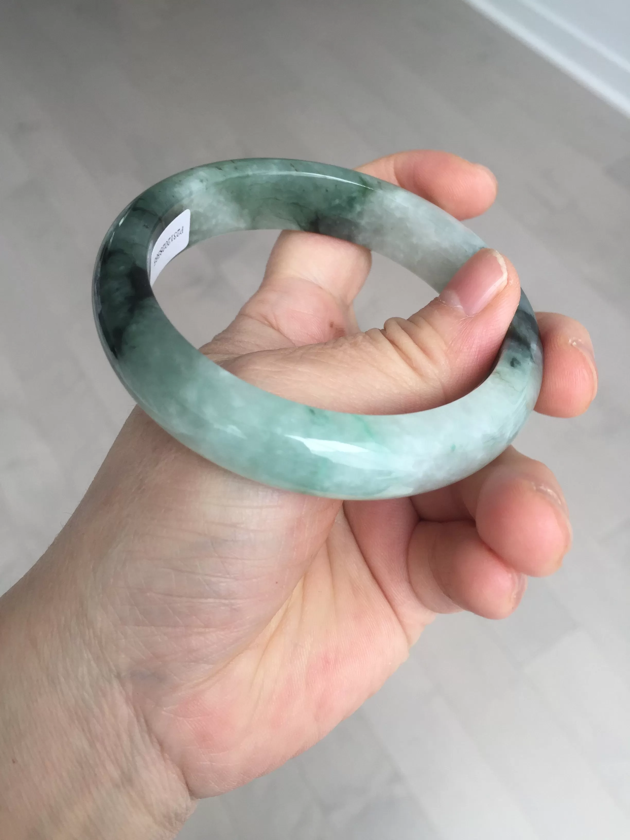 60.3mm certified type A 100% Natural green/black Jadeite Jade bangle BM42-8565