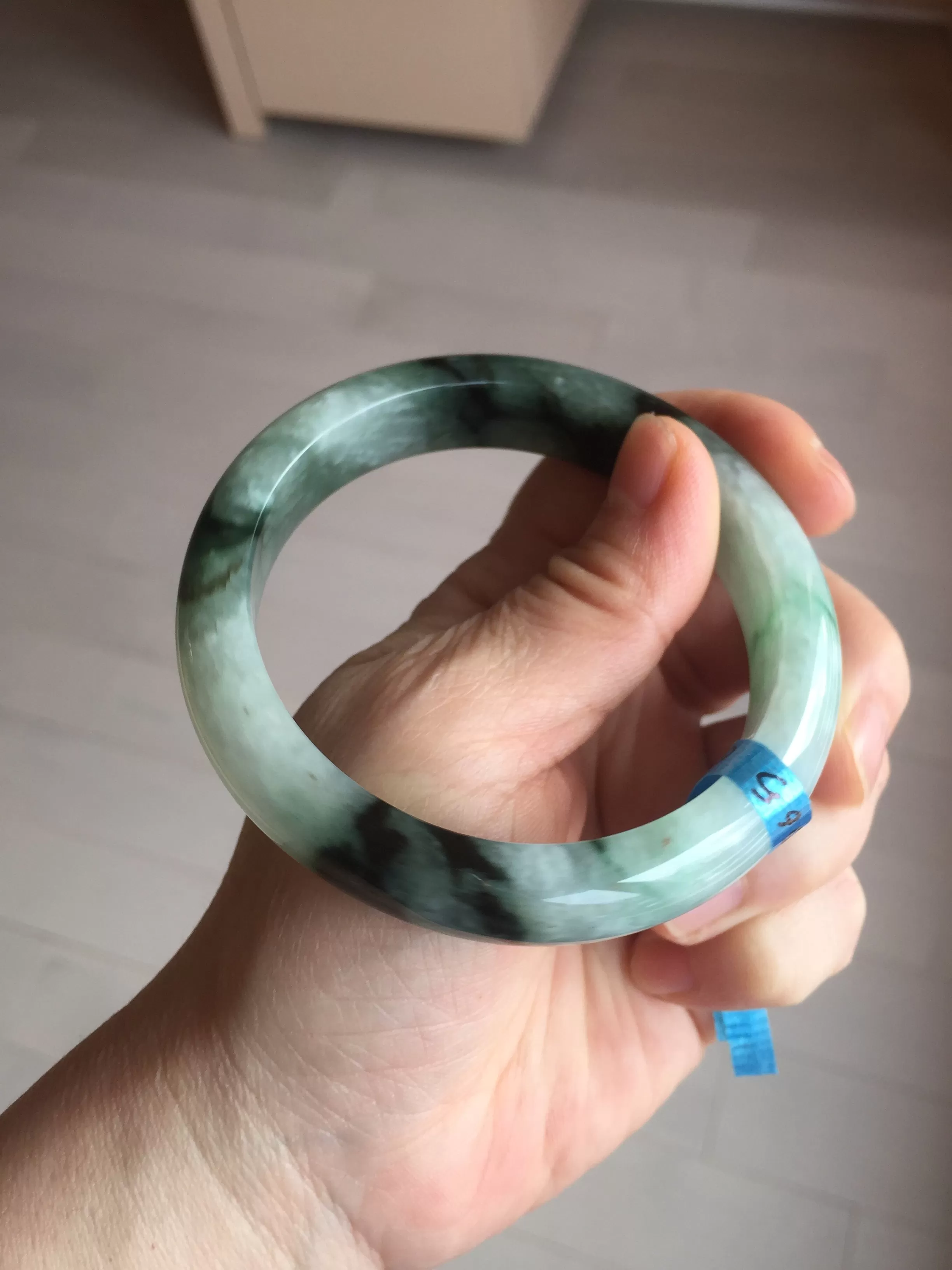 60.3mm certified type A 100% Natural green/black Jadeite Jade bangle BM42-8565