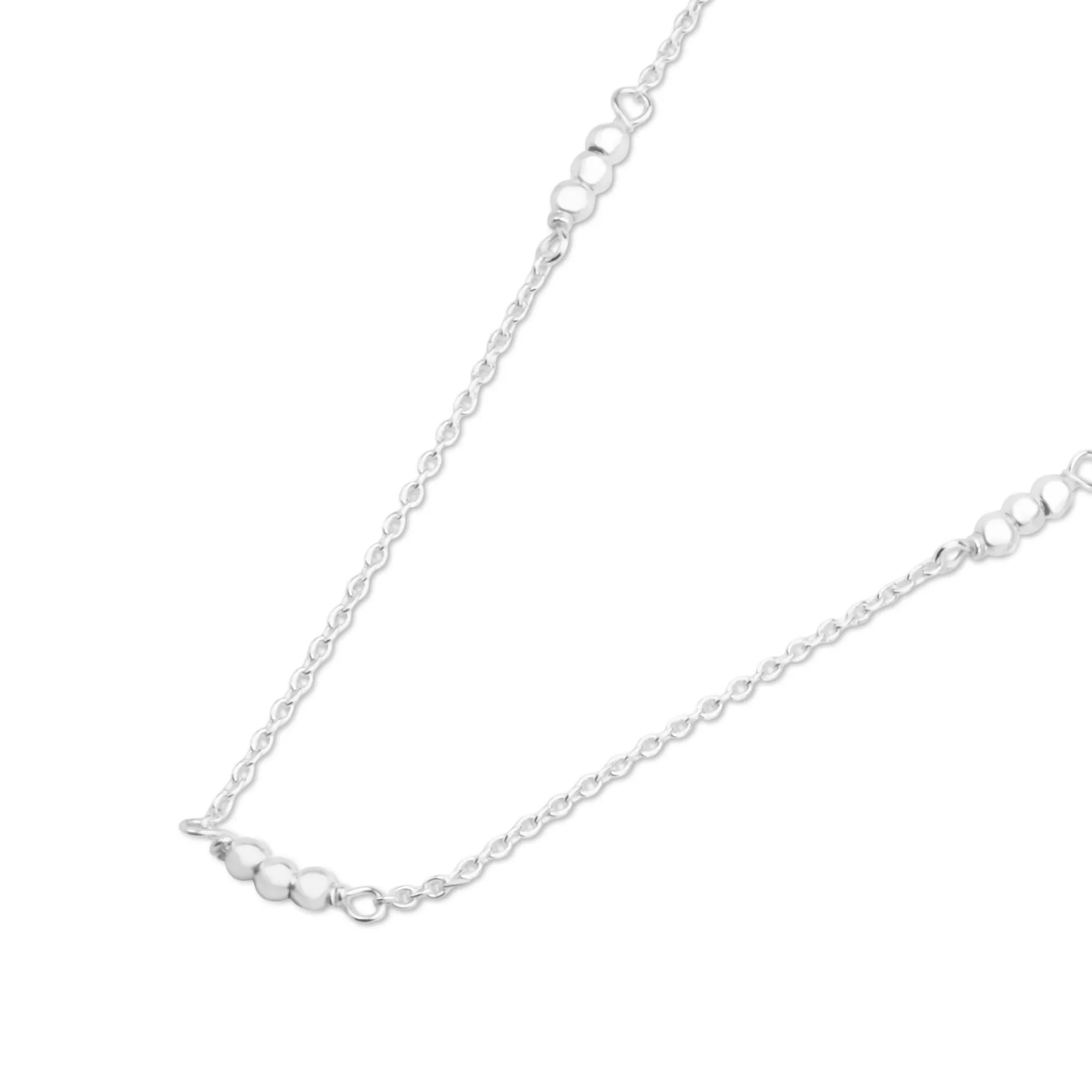 925 Pure Sterling Silver Triple Bead Station Necklace For Women