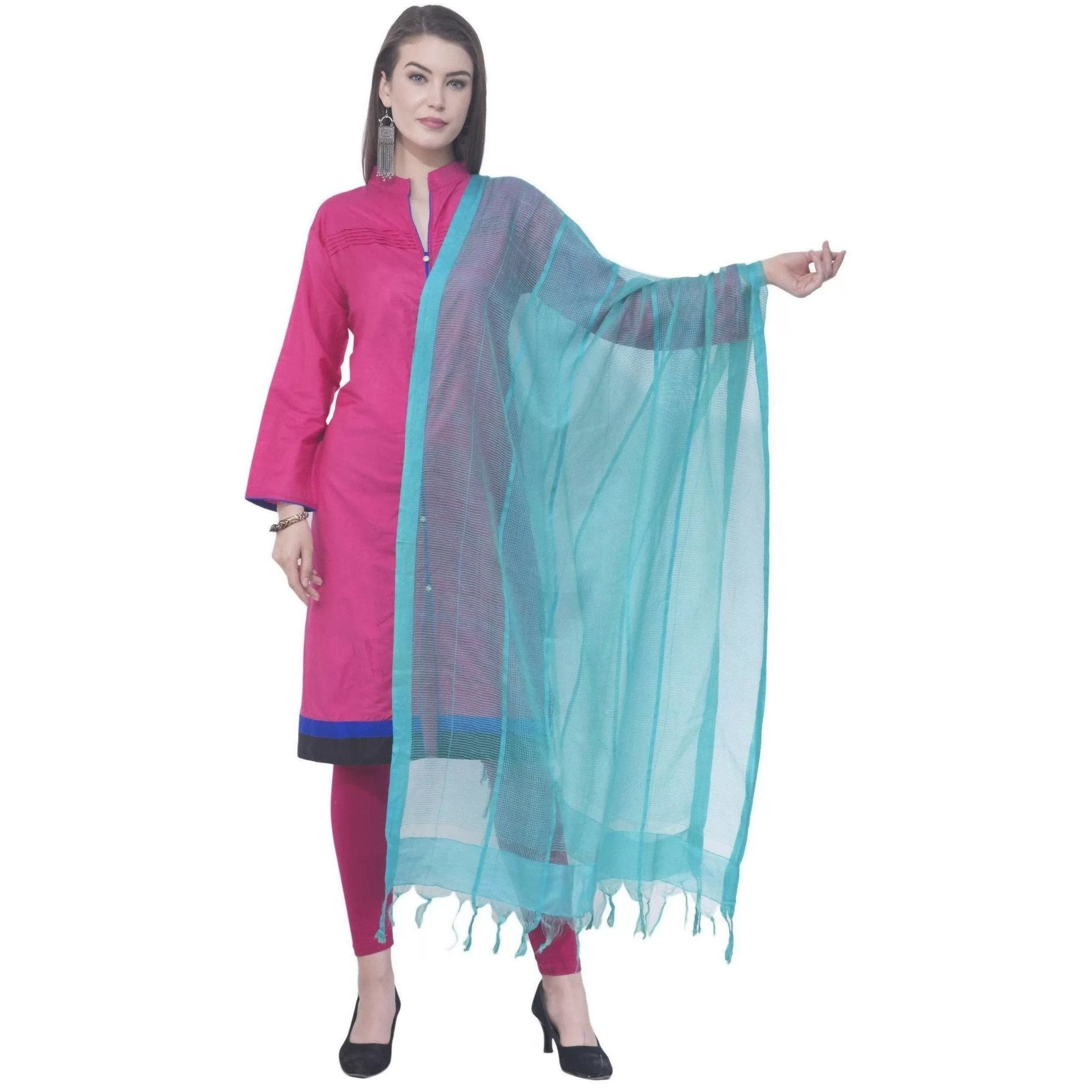 A R Silk Firozi Color Regular dupatta Cota cotton Dupattas and Chunnis