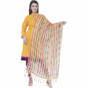 A R Silk White Color Multi Stripe Dupattas and Chunnis