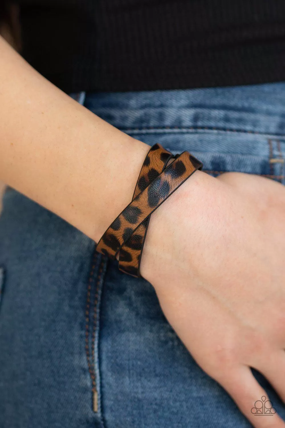 All GRRirl Brown Animal Print Double-wrap Snap Bracelet - Paparazzi Accessories