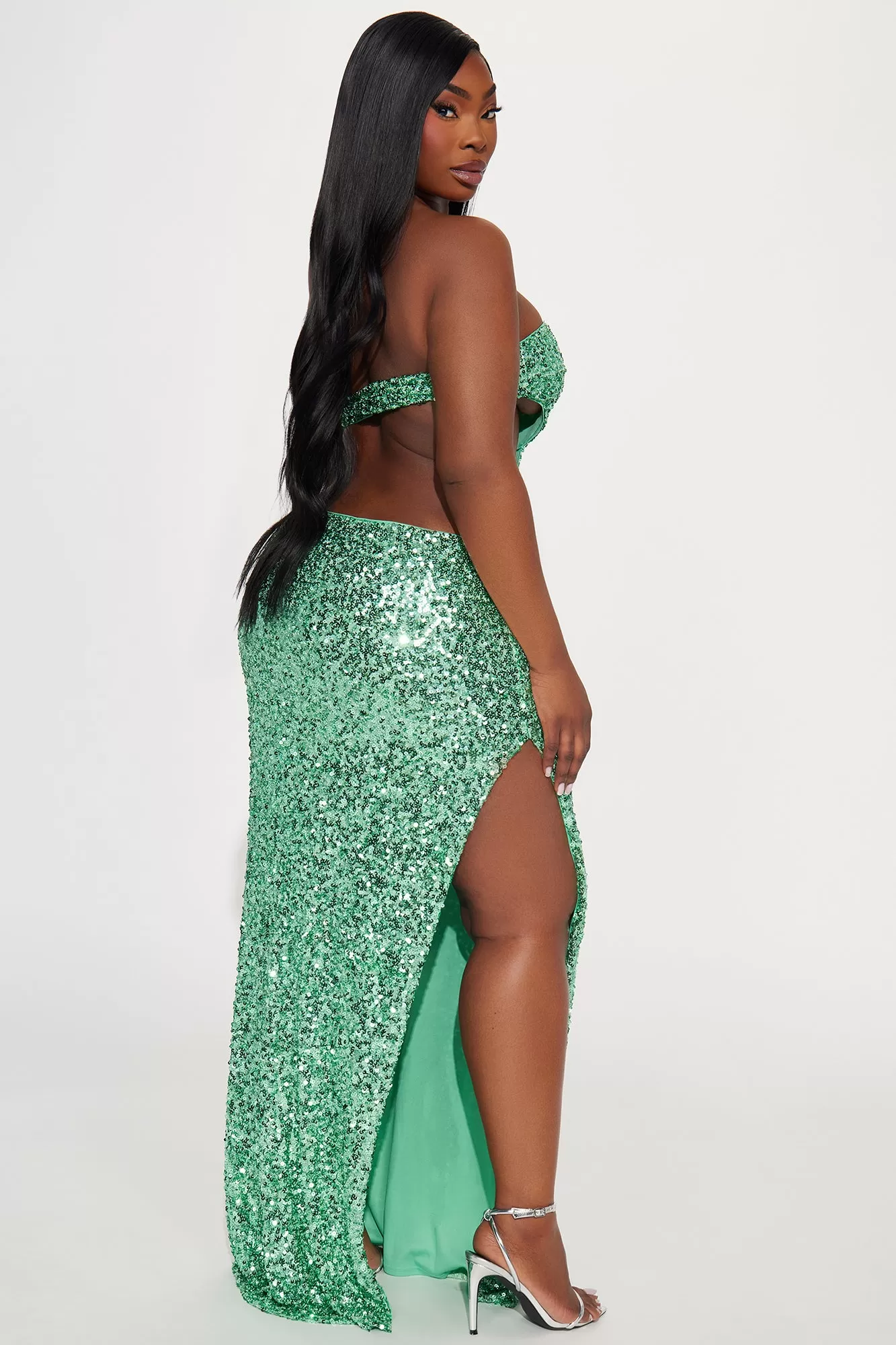 Arabella Cut Out Sequin Gown - Mint