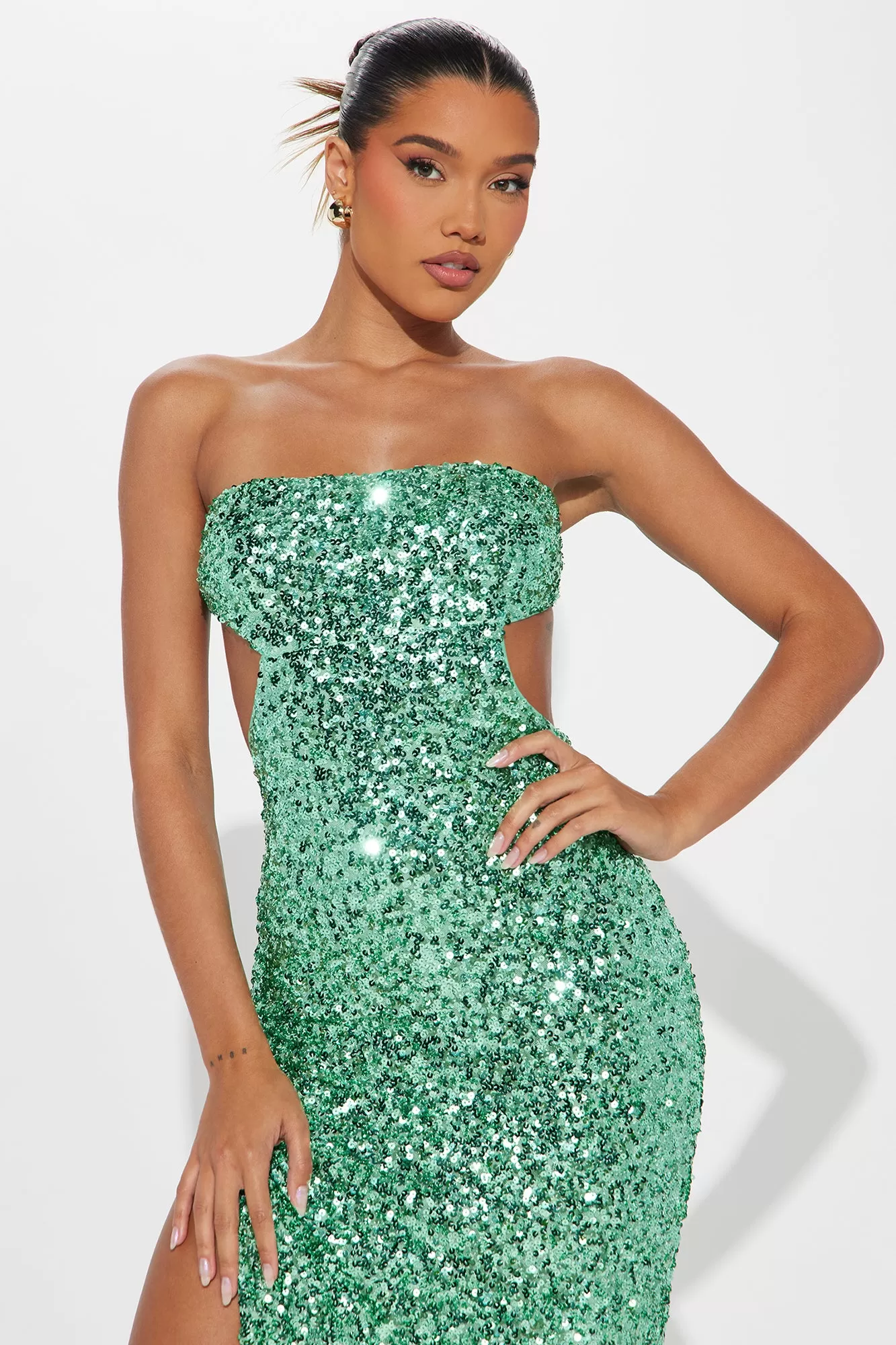 Arabella Cut Out Sequin Gown - Mint