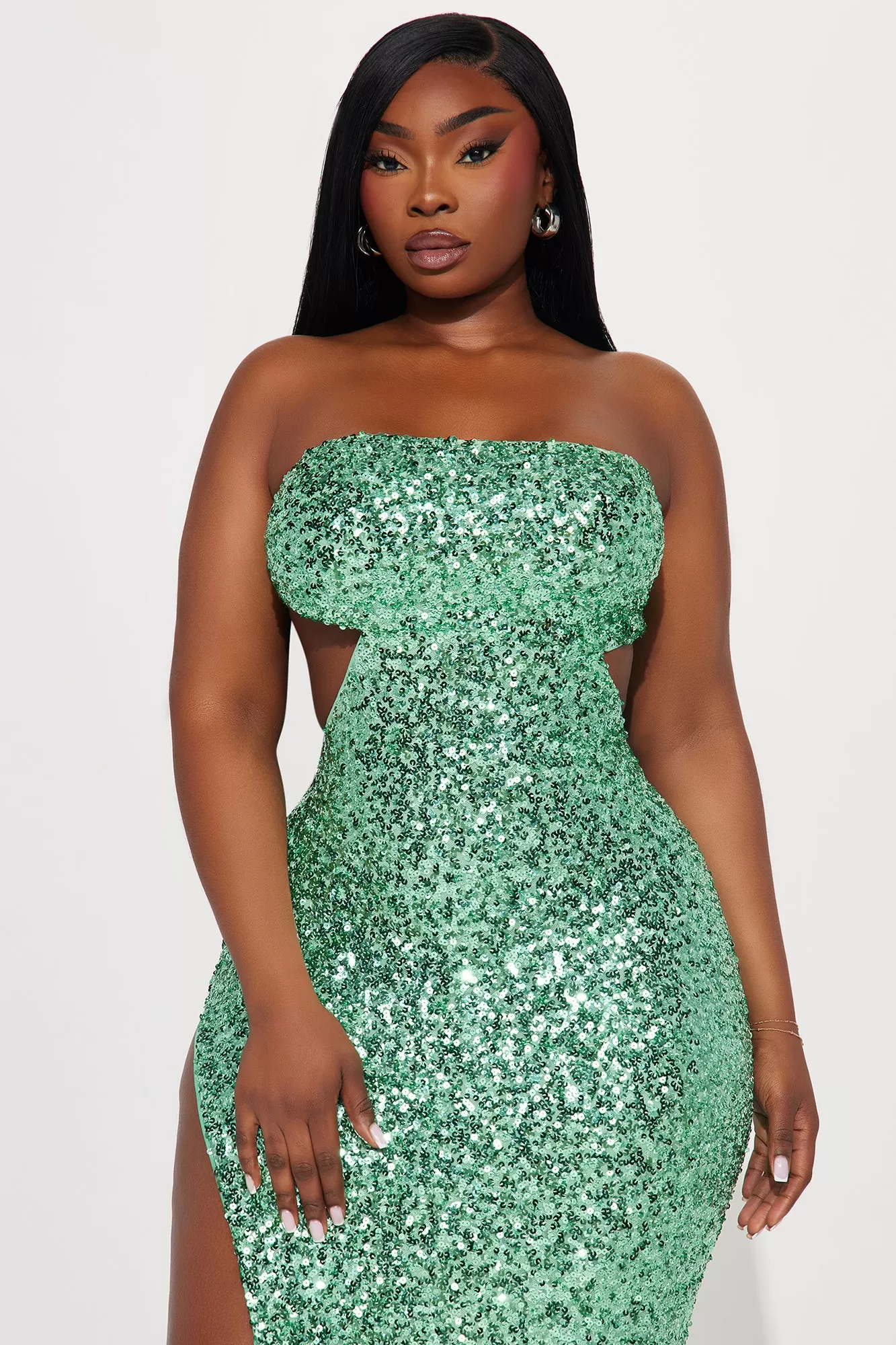 Arabella Cut Out Sequin Gown - Mint