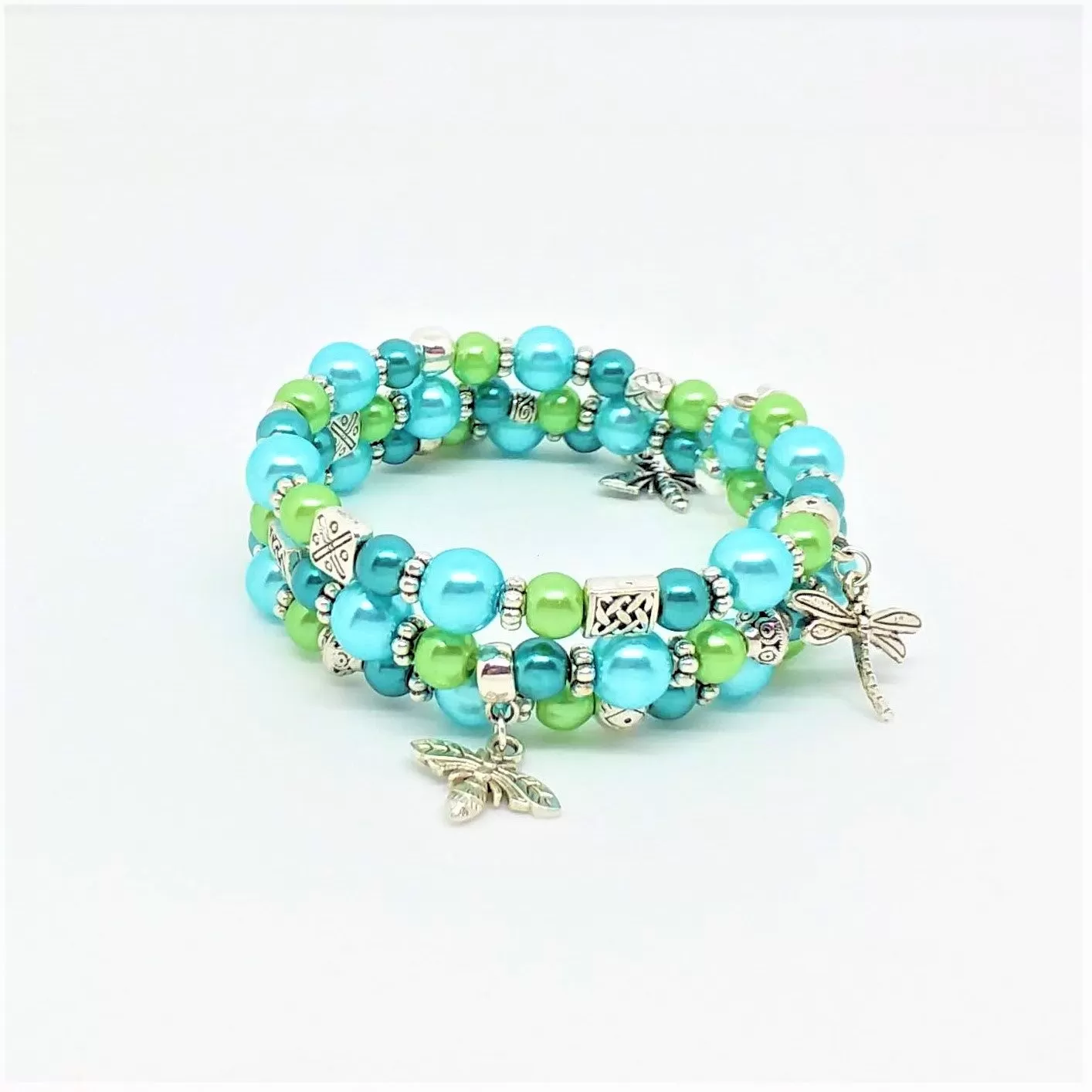 AVBeads Handmade Bug Insect Nature Glass Beaded Metal Charms Jewelry Memory Wire Bracelet Wrap 3Layer