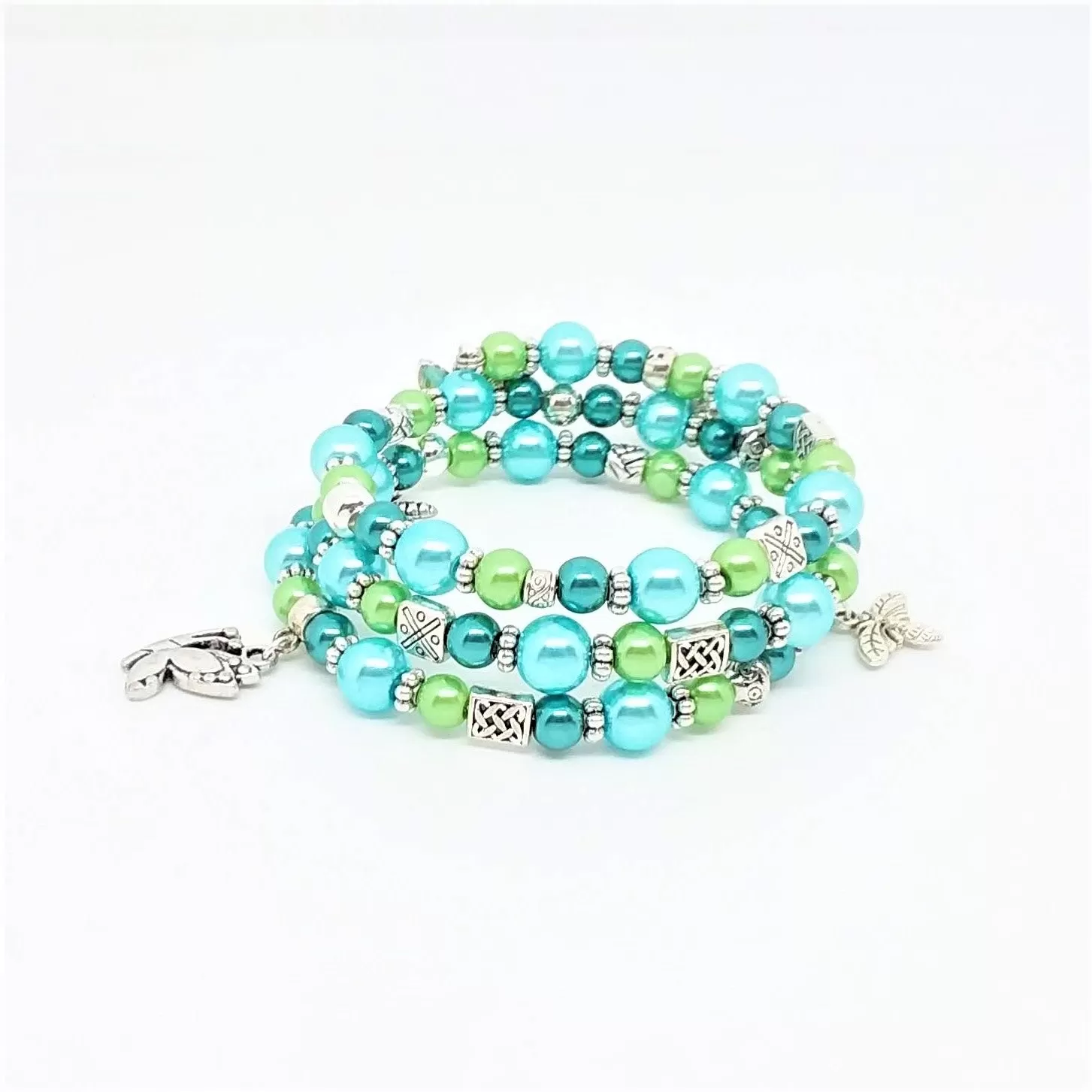 AVBeads Handmade Bug Insect Nature Glass Beaded Metal Charms Jewelry Memory Wire Bracelet Wrap 3Layer