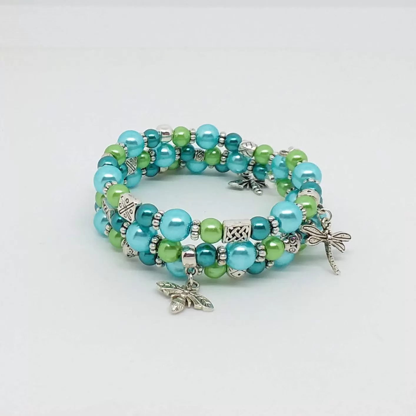 AVBeads Handmade Bug Insect Nature Glass Beaded Metal Charms Jewelry Memory Wire Bracelet Wrap 3Layer