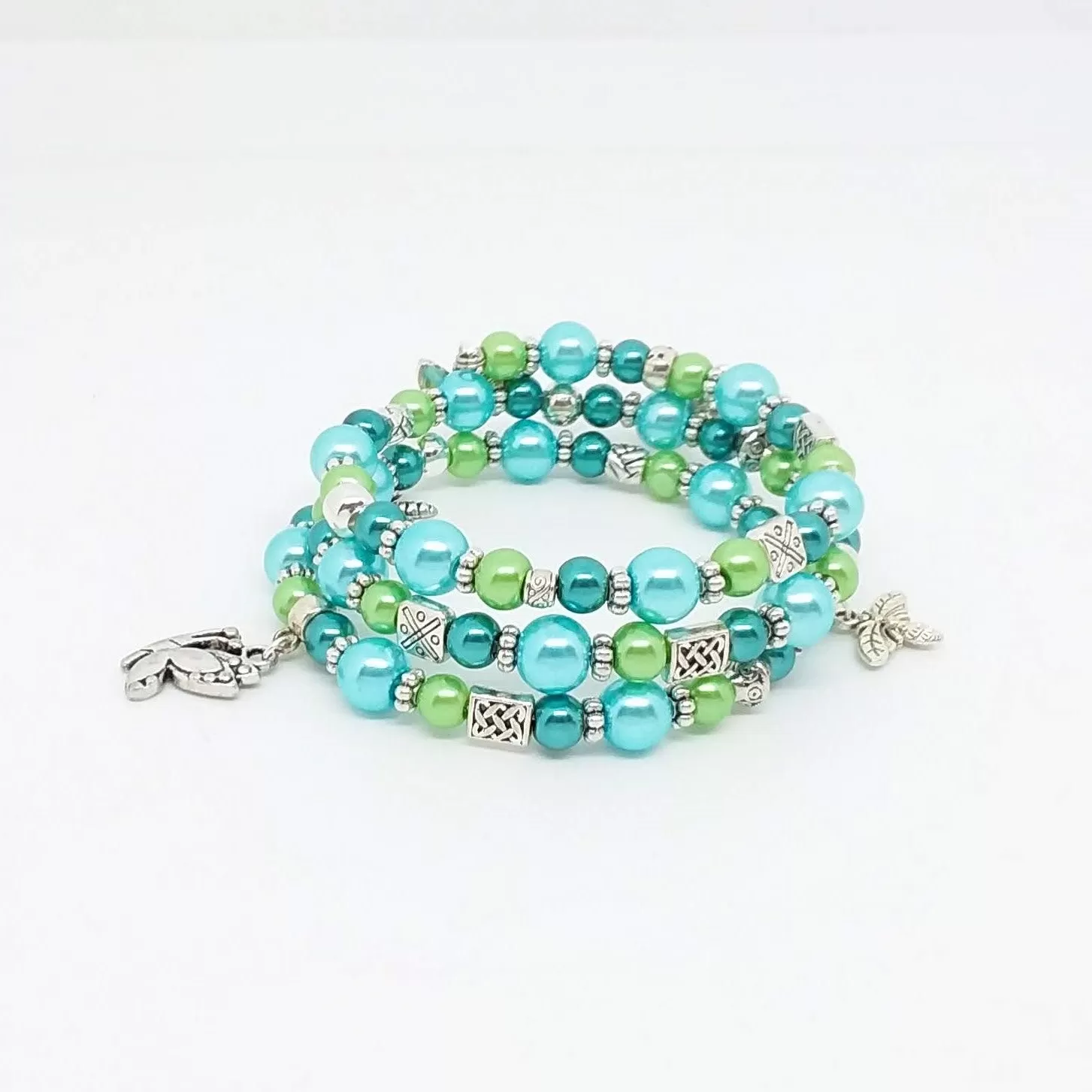 AVBeads Handmade Bug Insect Nature Glass Beaded Metal Charms Jewelry Memory Wire Bracelet Wrap 3Layer