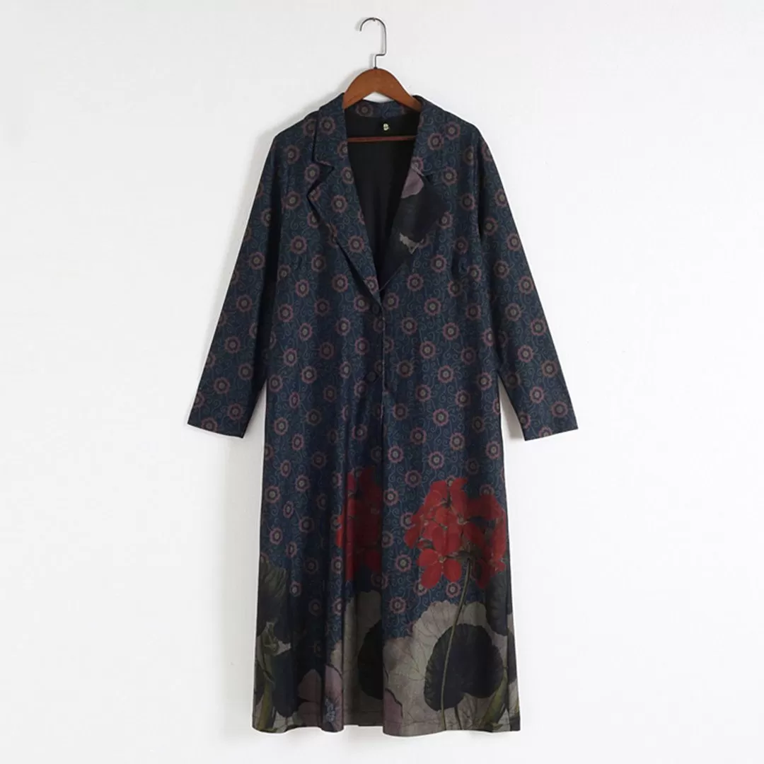 BABAKUD Printed Vintage Loose Casual Long Coat