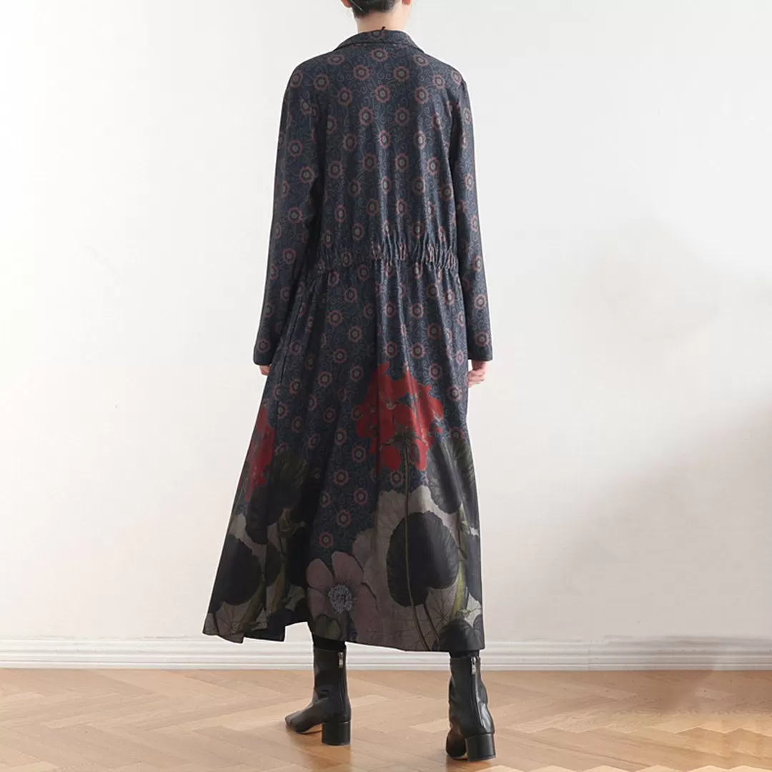 BABAKUD Printed Vintage Loose Casual Long Coat