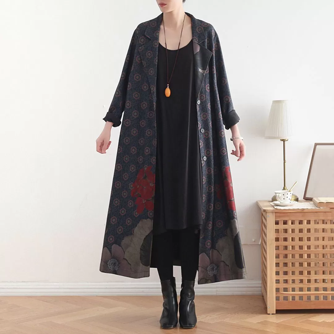 BABAKUD Printed Vintage Loose Casual Long Coat