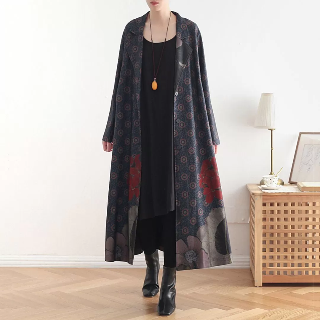 BABAKUD Printed Vintage Loose Casual Long Coat