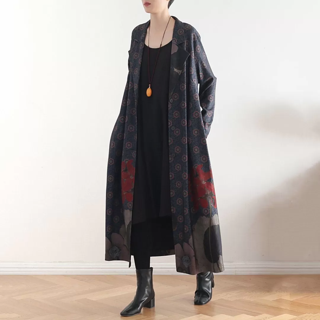 BABAKUD Printed Vintage Loose Casual Long Coat