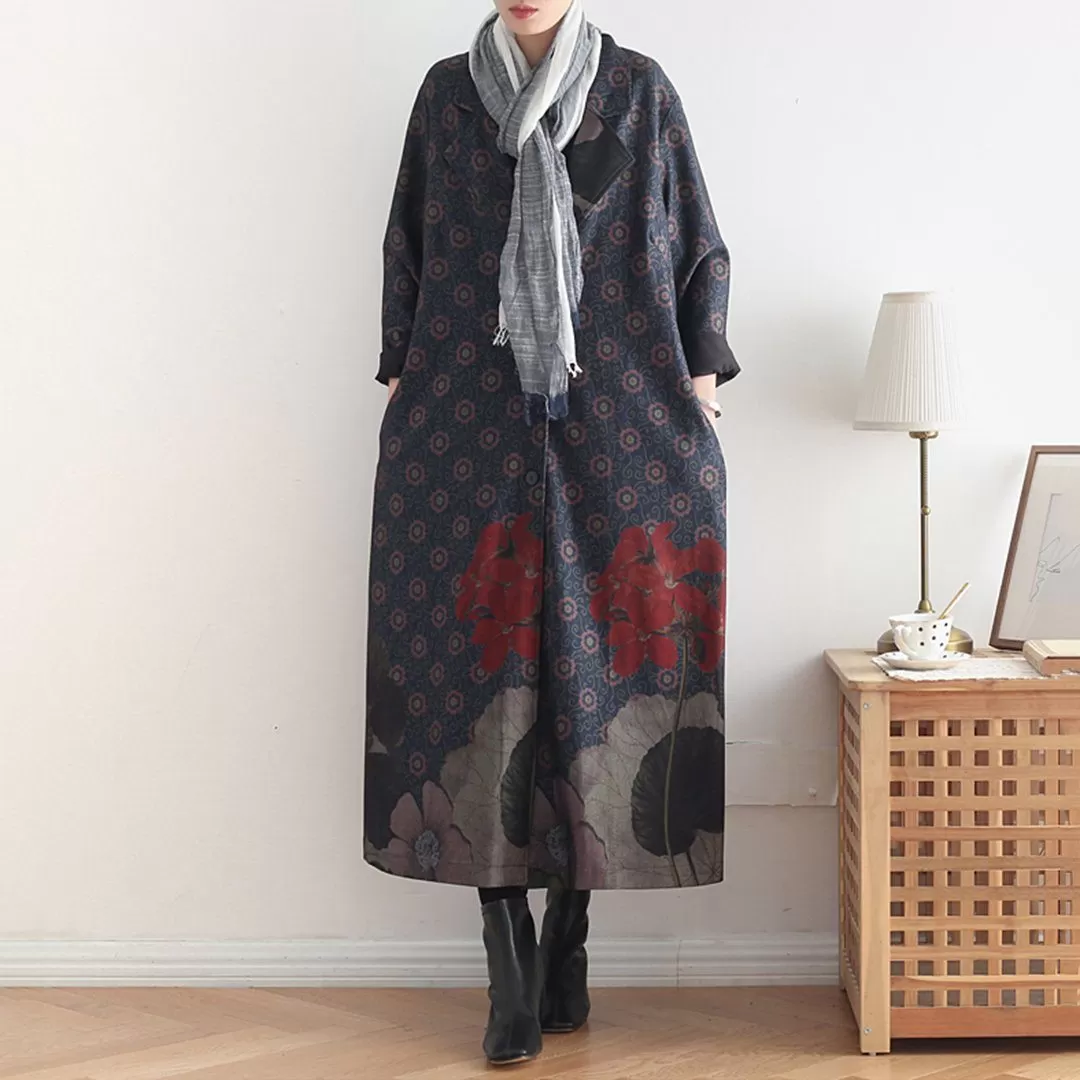 BABAKUD Printed Vintage Loose Casual Long Coat