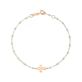 Baby Cross Charm Classic Gigi Jade bracelet, Rose Gold, 5.1"