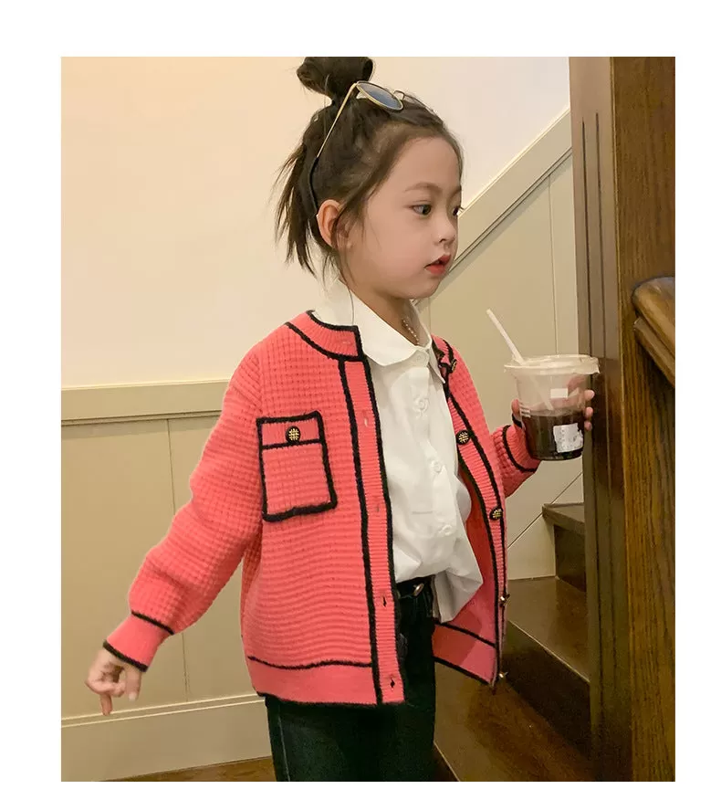 Baby Kid Girls Color-blocking Crochet Cardigan Knitwear