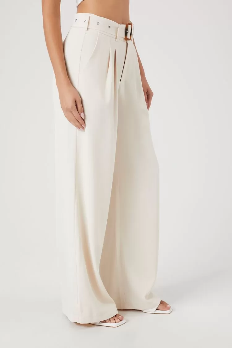 Belted Pleated Wide-Leg Pants