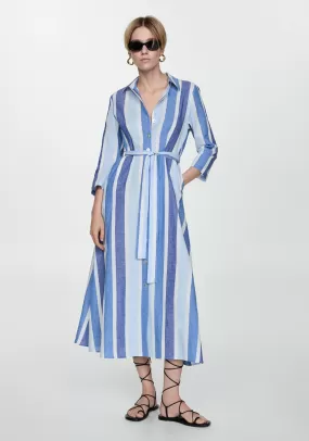 Belted striped shirt dress