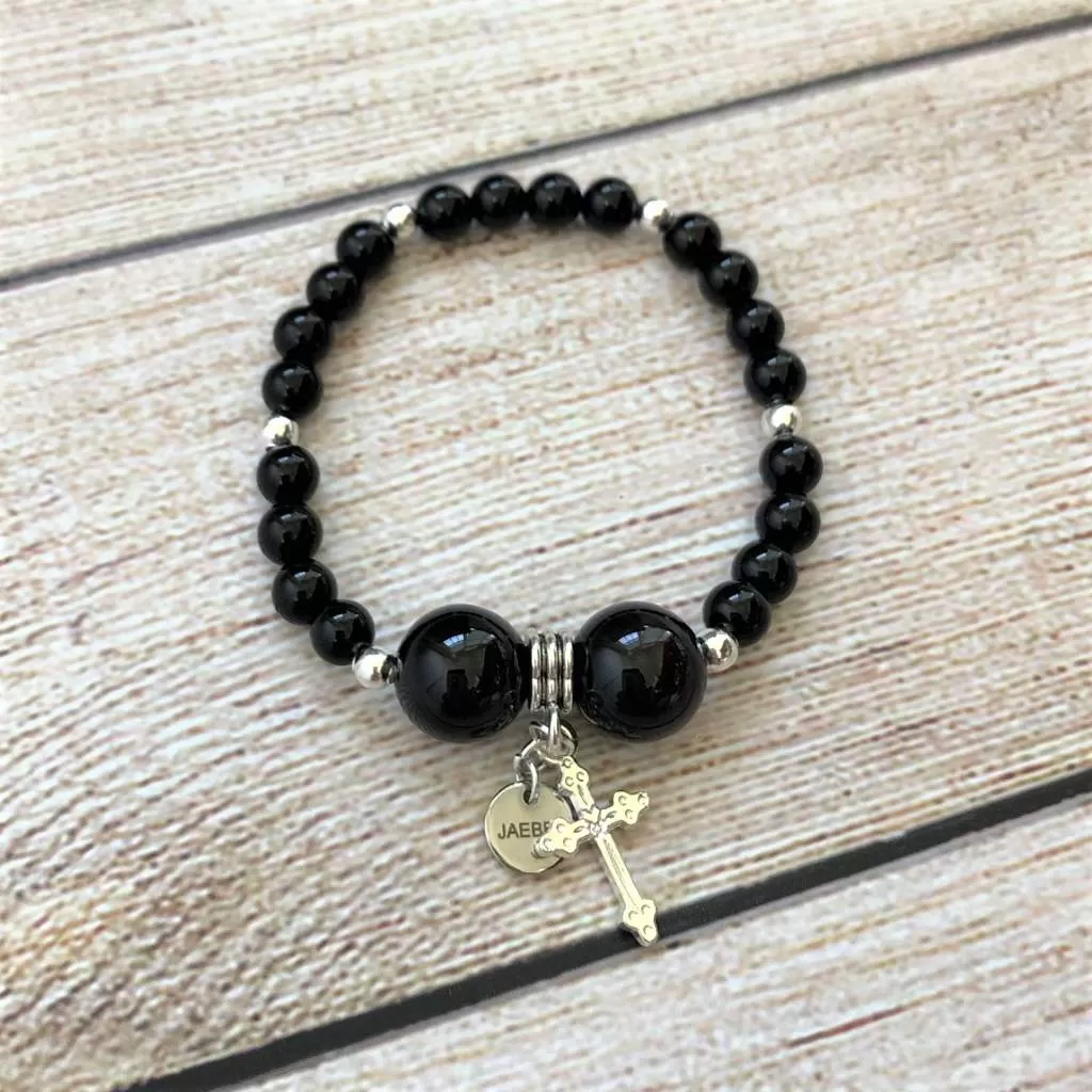 Black and Silver Cross Stack Bracelet Set