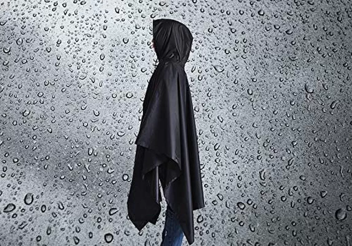 Black Rain Poncho - Waterproof Rain Gear for Women - Lightweight Travel Poncho