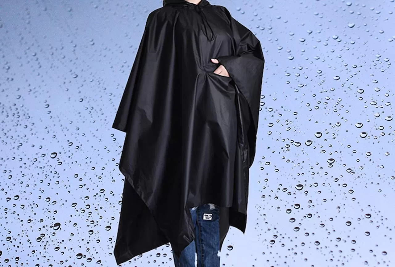 Black Rain Poncho - Waterproof Rain Gear for Women - Lightweight Travel Poncho