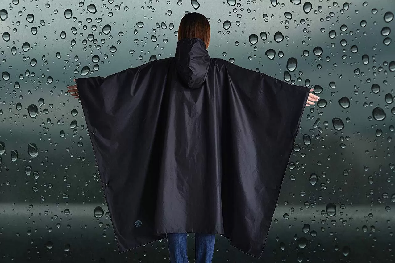 Black Rain Poncho - Waterproof Rain Gear for Women - Lightweight Travel Poncho