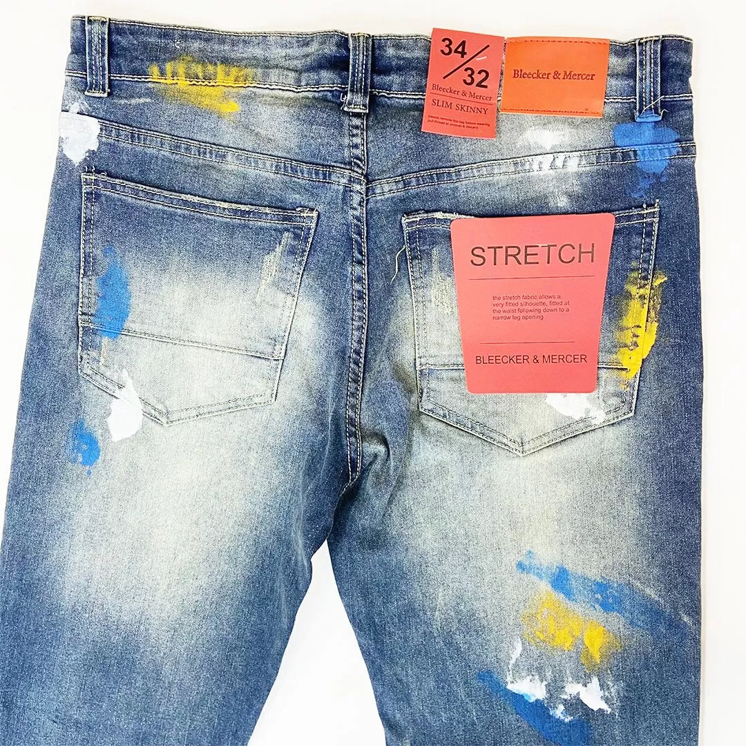 Bleecker&Mercer Distressed Ripped Paint Jeans Pants