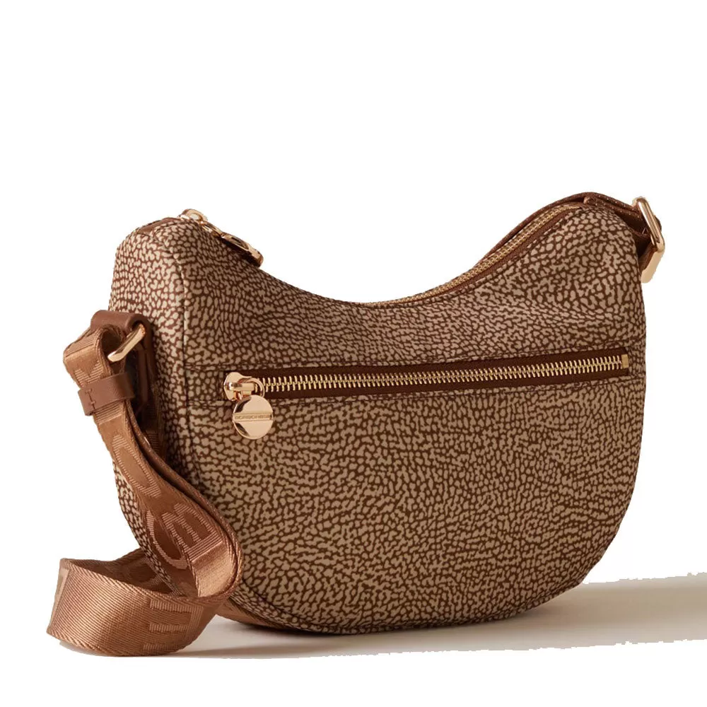 Borsa a Tracolla BORBONESE Luna Bag Mini linea Jet Op in Nylon Colore Beige Brown