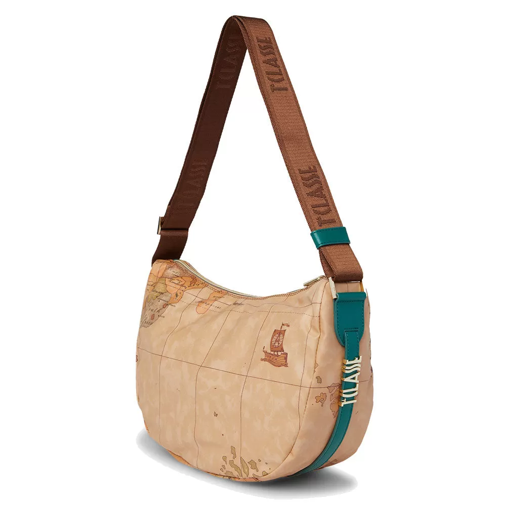 Borsa Donna Mezzaluna Media 1A Classe Alviero Martini linea Soft Generation stampa Geo Classic e Verde GV78