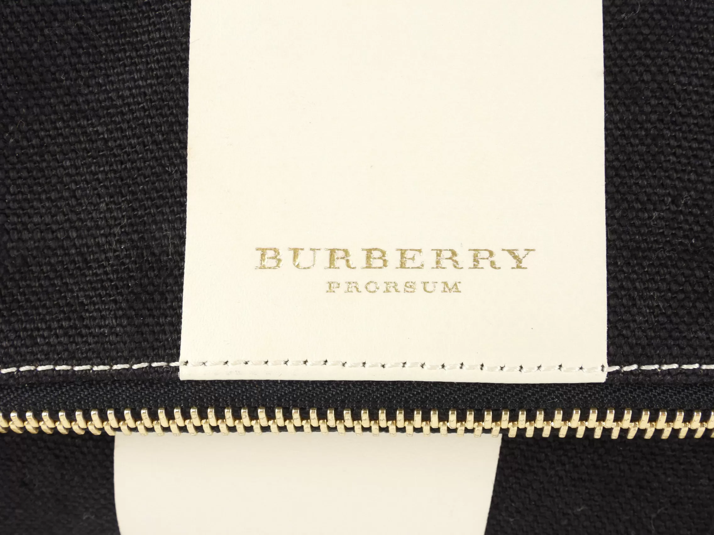 Burberry Prorsum Black and White Striped Coated Canvas Fold-Over Zip Pouch with Strap